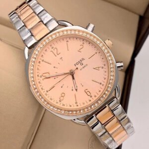 Fossil Q Hybrid Women's Watch For Girl Or Woman Es543 Rose Gold Dial Metal Silver Gold Strap - Best Gift