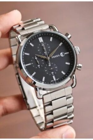 Fossil Silver Stainless Steel Strap Watch For Mens FS-S-BLACK Design Black Dial For Man Best Gift Date Watch