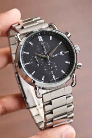 Fossil Silver Stainless Steel Strap Watch For Mens FS-S-BLACK Design Black Dial For Man Best Gift Date Watch