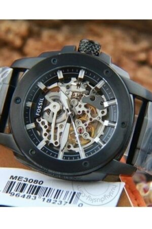 Fossil Skeleton Black Chronograph Automatic Mens Watch ME3080 Formal Casual Metal Watch for Ma