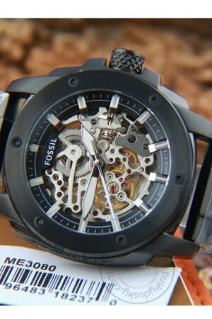 Fossil Skeleton Black Chronograph Automatic Mens Watch ME3080 Formal Casual Metal Watch for Ma