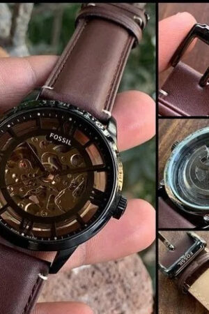 Fossil Townsman Automatic In Black & Transparent Case With Dark Brown Color Strap Watch For Men's Watch ME-3098 Formal Casual Metal Watch For Man