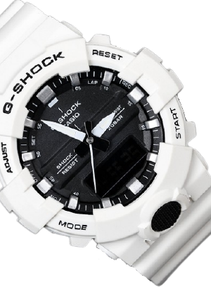 G-Shock Mid-Size Analog Digital 200M Super illuminator Watch GA-800SC-7A Black Dial White Strap