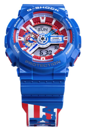 G Shock Watch For Men With Silicone Strap And Blue & Red Dial Color