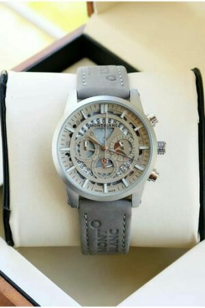 Mont Blanc Grey Chronograph Leather Men's Watch for Man M1122 Formal Casual