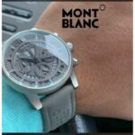 Mont Blanc Grey Chronograph Leather Men's Watch for Man M1122 Formal Casual