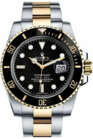 ROLEX Submariner Quartz Silver Gold Dial Metal Mens Watch for Man Dual Tone 116613LN Gift