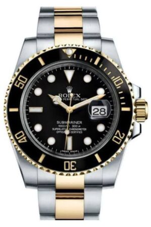 ROLEX Submariner Quartz Silver Gold Dial Metal Mens Watch for Man Dual Tone 116613LN Gift