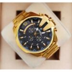 Stylish Diesel Mega Chief Chronograph Full Gold Black Dial Men's Watch for man DZ4361 Gift