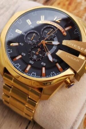 Stylish Diesel Mega Chief Chronograph Full Gold Black Dial Men's Watch for man DZ4361 Gift