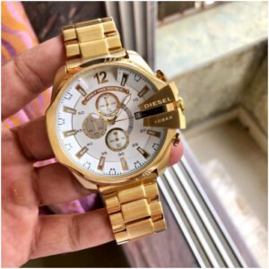 Stylish Diesel Mega Chief Chronograph Full Gold White Dial Men's Watch For Man DZ-4342 Gift