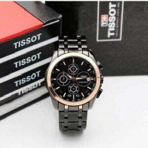 Stylish Tissot Chronograph Black Strap Men's Watch for Man Black Rose Gold Black Dial 1853 - Gift TS-BB-01