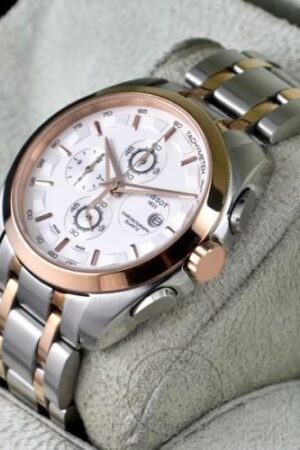 Stylish Tissot Chronograph Dual Tone Men's Watch for Man Silver Rose Gold - Gift TS-860SG