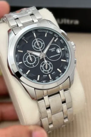 Stylish Tissot Silver Black Chronograph Men's Watch