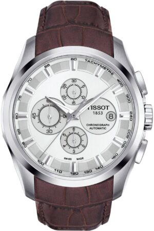 Stylish Tissot TS-3823 Chronograph Brown Leather Men's Watch for Man White Date Display Best Gift for Man