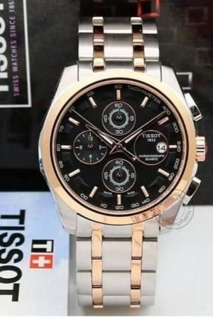 Tissot Chronograph Dual Tone Men's Watch for Man TS 321SG GB Silver Rose Gold Black Dial 1853 Gift