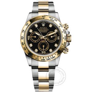 Trendy Rolex Chronograph Automatic Gold Silver Strap Men's Watch For Man RLX-SG-007 Black Dial Gift Watch