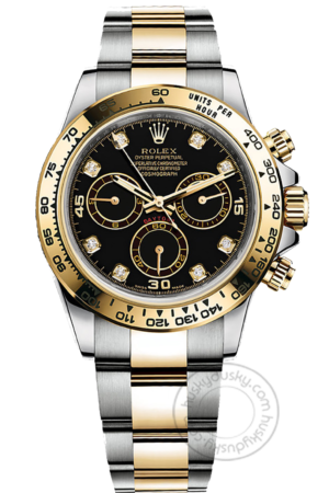 Trendy Rolex Chronograph Automatic Gold Silver Strap Men's Watch For Man RLX-SG-007 Black Dial Gift Watch