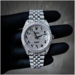 Trendy Rolex Diamond Set - Royal Stainless Steel Watch With Arabic Dial Silver Color Watch For Men's And Women's -Best For Stylist Look- Rlx-Arabic