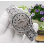 Trendy Rolex Diamond Set - Royal Stainless Steel Watch With Arabic Dial Silver Color Watch For Men's And Women's -Best For Stylist Look- Rlx-Arabic