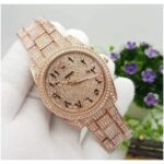 Trendy Rolex Diamond Set - Stainless Steel Watch With Arabic Rosegold Dial Watch For Men's And Women's -Best For Stylist Look- Rlx-Arabic-Rosegold