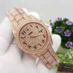 Trendy Rolex Diamond Set - Stainless Steel Watch With Arabic Rosegold Dial Watch For Men's And Women's -Best For Stylist Look- Rlx-Arabic-Rosegold