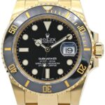 Trendy ROLEX Quartz Gold Black Dial Metal Mens Watch for Man Rlx-Sub-GB