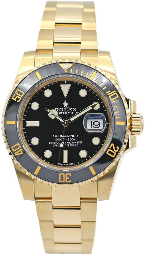 Trendy ROLEX Quartz Gold Black Dial Metal Mens Watch for Man Rlx-Sub-GB