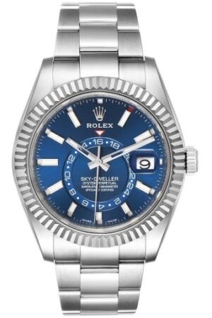 Trendy Rolex The Oyster Perpetual Sky-Dweller in White Rolesor with a bright blue dial and an Oyster bracelet. RLX Sky-Dweller RLX-DWELLER