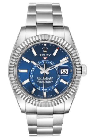 Trendy Rolex The Oyster Perpetual Sky-Dweller in White Rolesor with a bright blue dial and an Oyster bracelet. RLX Sky-Dweller RLX-DWELLER