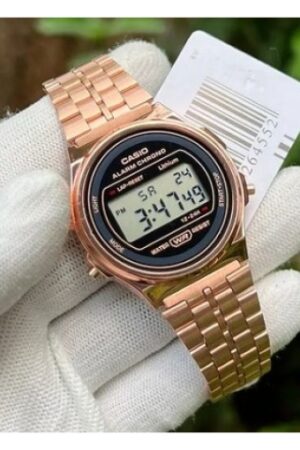 Vintage Digital Men's Watch A171WEG-8AEF alarm timer light rose gold stainless steel strap- Best Gift Unisex young watch